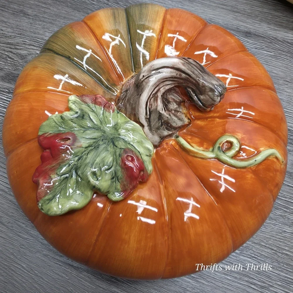 Vintage Cracker Barrel Ceramic Pumpkin Patch Pie Plate And Lid - Fall Is Here!!